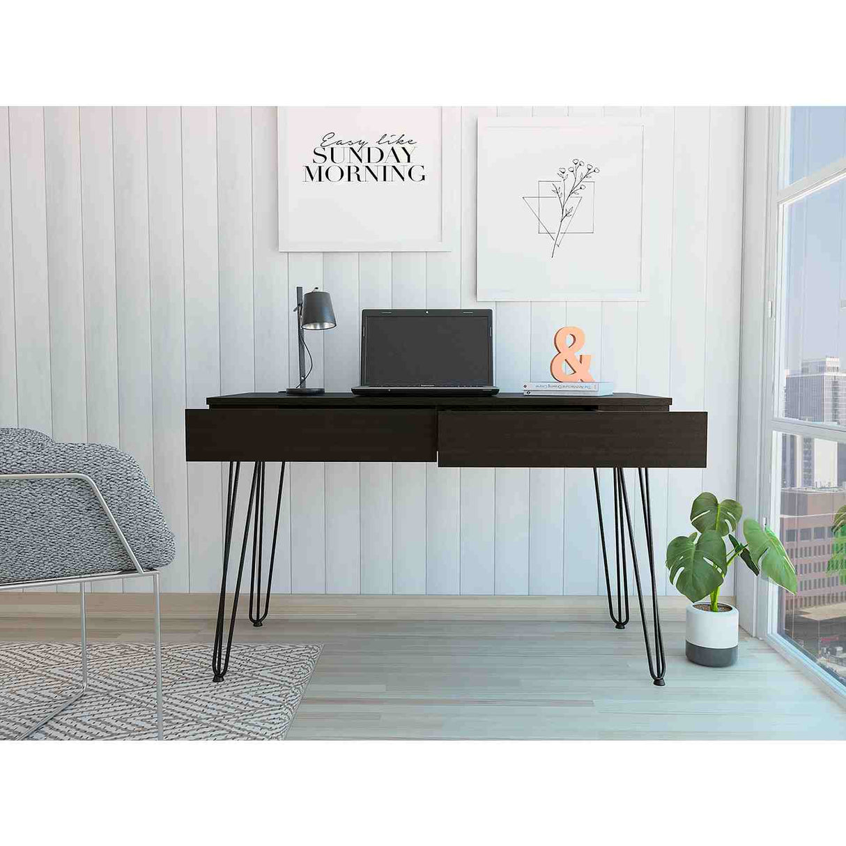 Escritorio Mumbai Wengue 120 cm con Dos Cajones y Patas Metálicas - Escritorios | Bylmo
