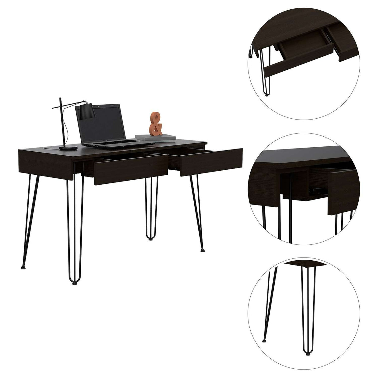 Escritorio Mumbai Wengue 120 cm con Dos Cajones y Patas Metálicas - Escritorios | Bylmo