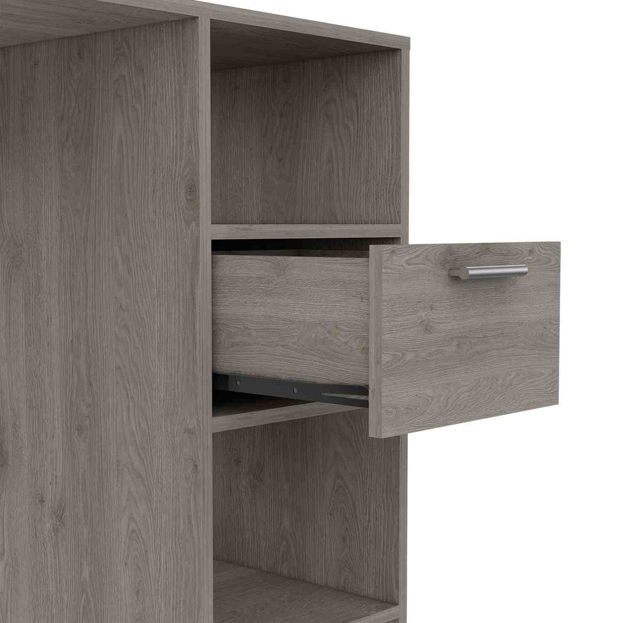 Escritorio Omma Ceniza 110 cm con Un Cajón y Dos Entrepaños - Escritorios | Bylmo