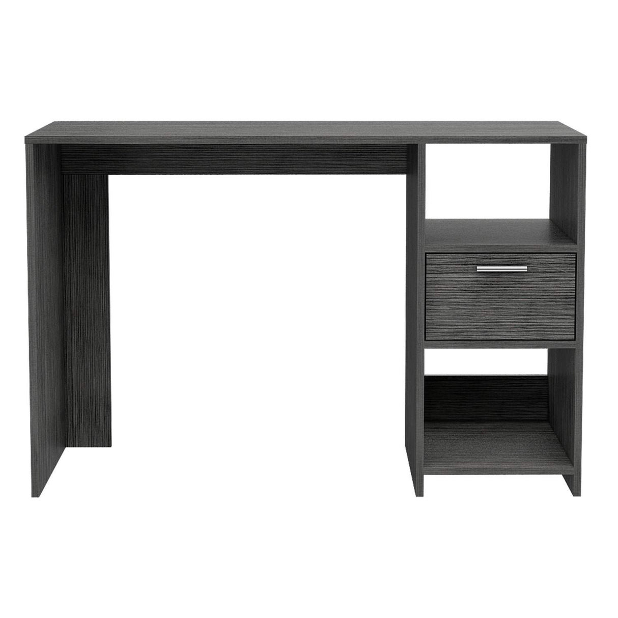 Escritorio Omma Roble Gris 110 cm con Un Cajón y Dos Entrepaños - Escritorios | Bylmo