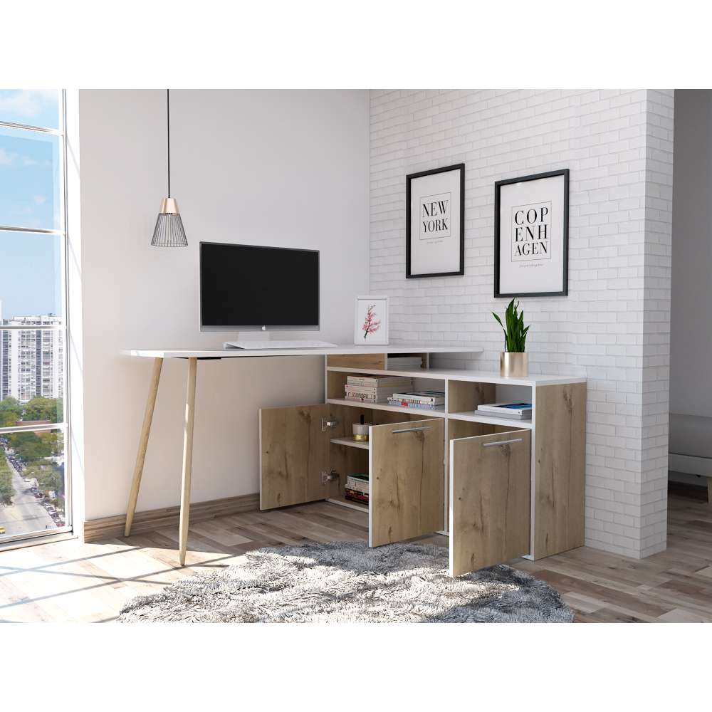 Escritorio en L Singapur Duna 130 cm con Puertas y Entrepaños - Escritorios y Archivadores | Bylmo