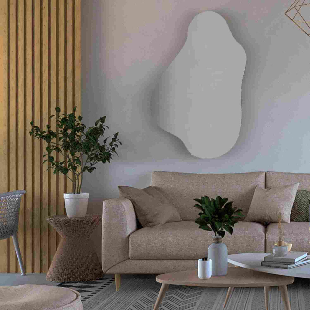 Espejo de Pared Maya Plateado 72x110cm Asimetrico sin Marco - Espejos Decorativos | Bylmo