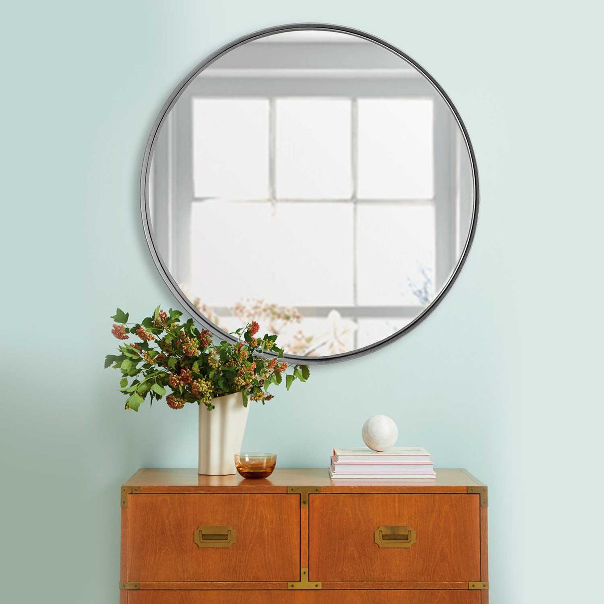 Espejo de Pared Osaka Plata 120x120cm Redondo con Marco Metalico - Espejos Decorativos | Bylmo