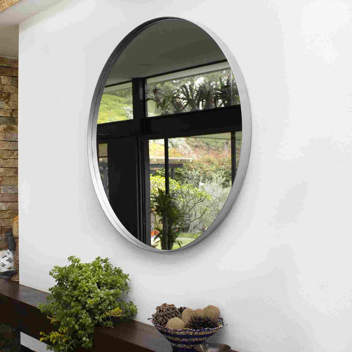 Espejo de Pared Osaka Plata 90x90cm Redondo con Marco Metalico - Espejos Decorativos | Bylmo