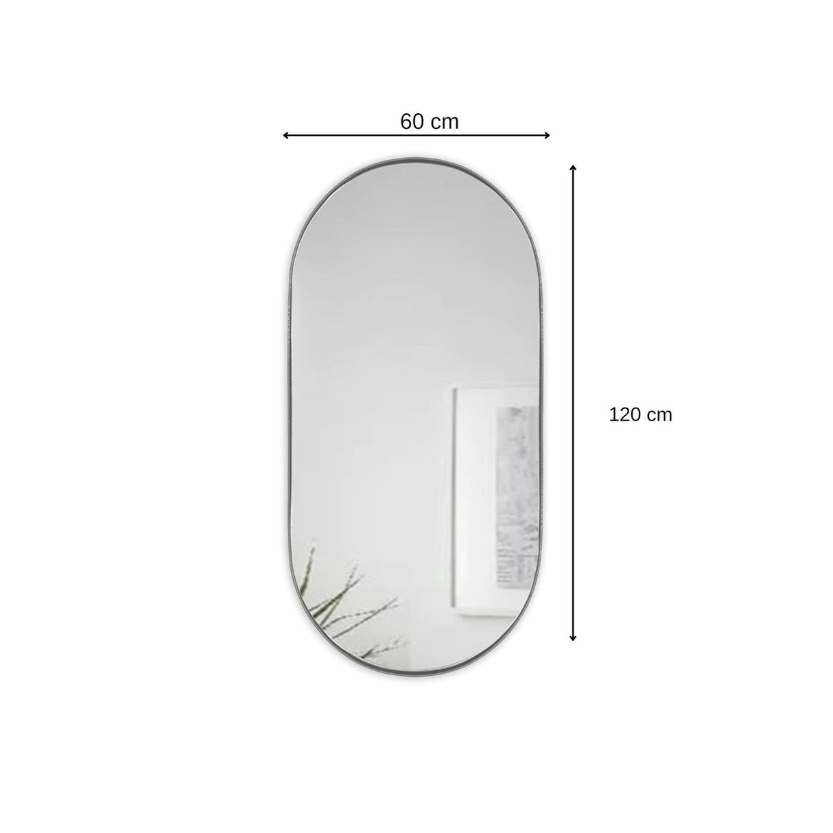 Espejo de Pared Plata 60x120cm Ovalado con Marco Metalico - Espejos Decorativos | Bylmo