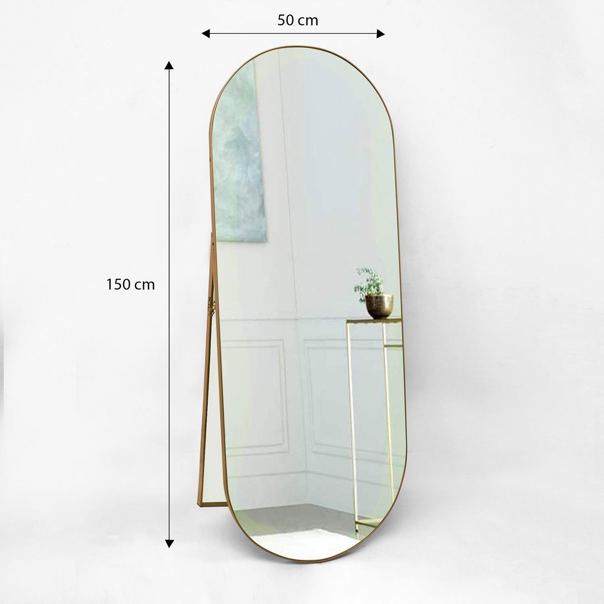 Espejo de Piso Mayorca Dorado 50x150cm Ovalado con Marco Metálico - Espejos Decorativos | Bylmo