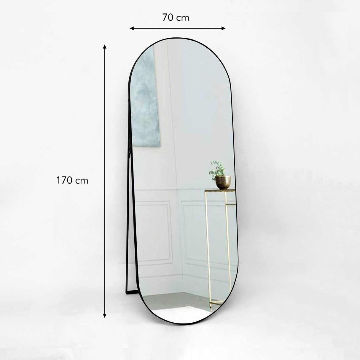 Espejo de Piso Mayorca Negro 70x170cm Ovalado con Marco Metálico - Espejos Decorativos | Bylmo