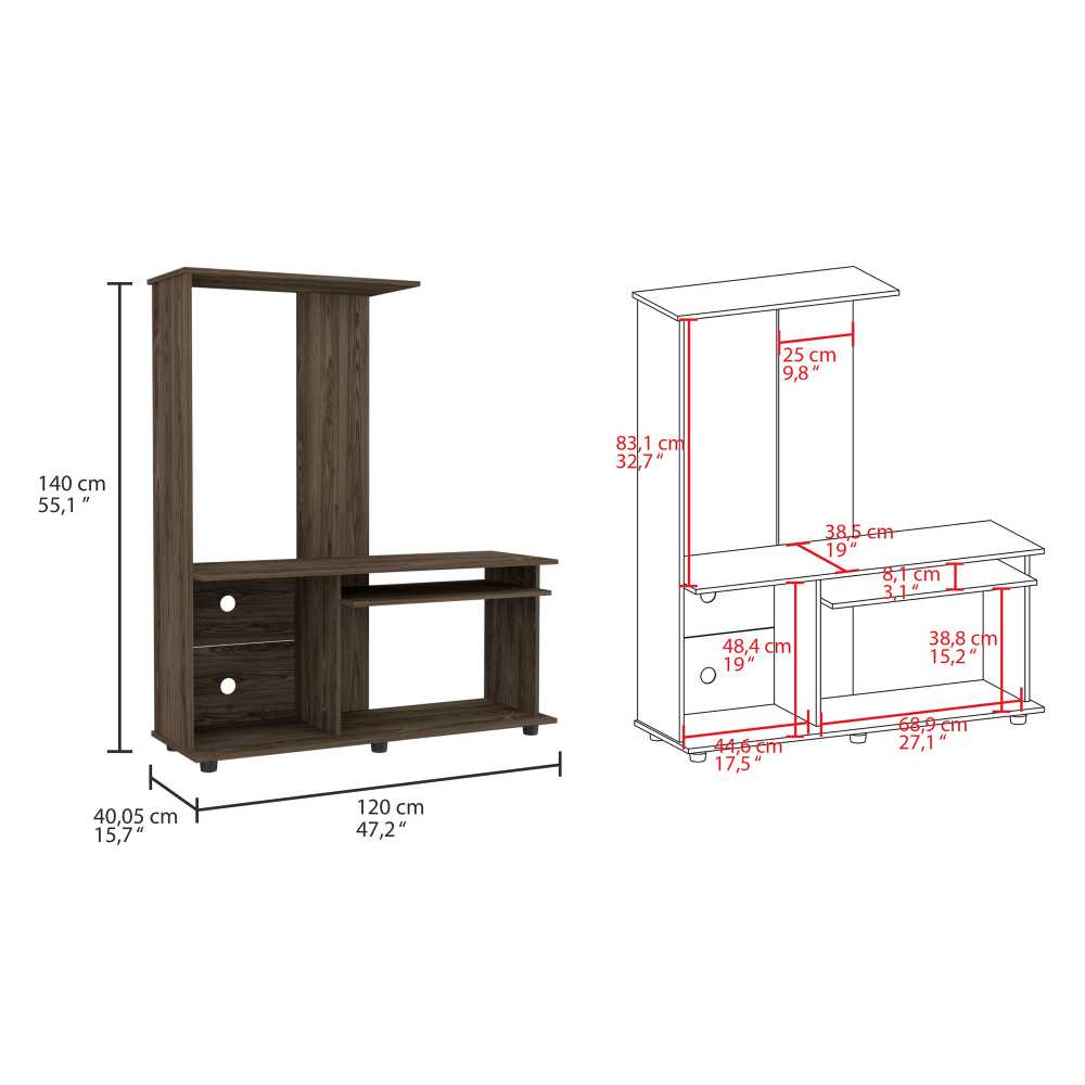Centro de Entretenimiento Magallanes Coñac 120x140cm Para TV Hasta 50 Pulgadas sin Cajones con Ranuras para Cables y con Patas - Muebles para TV | Bylmo