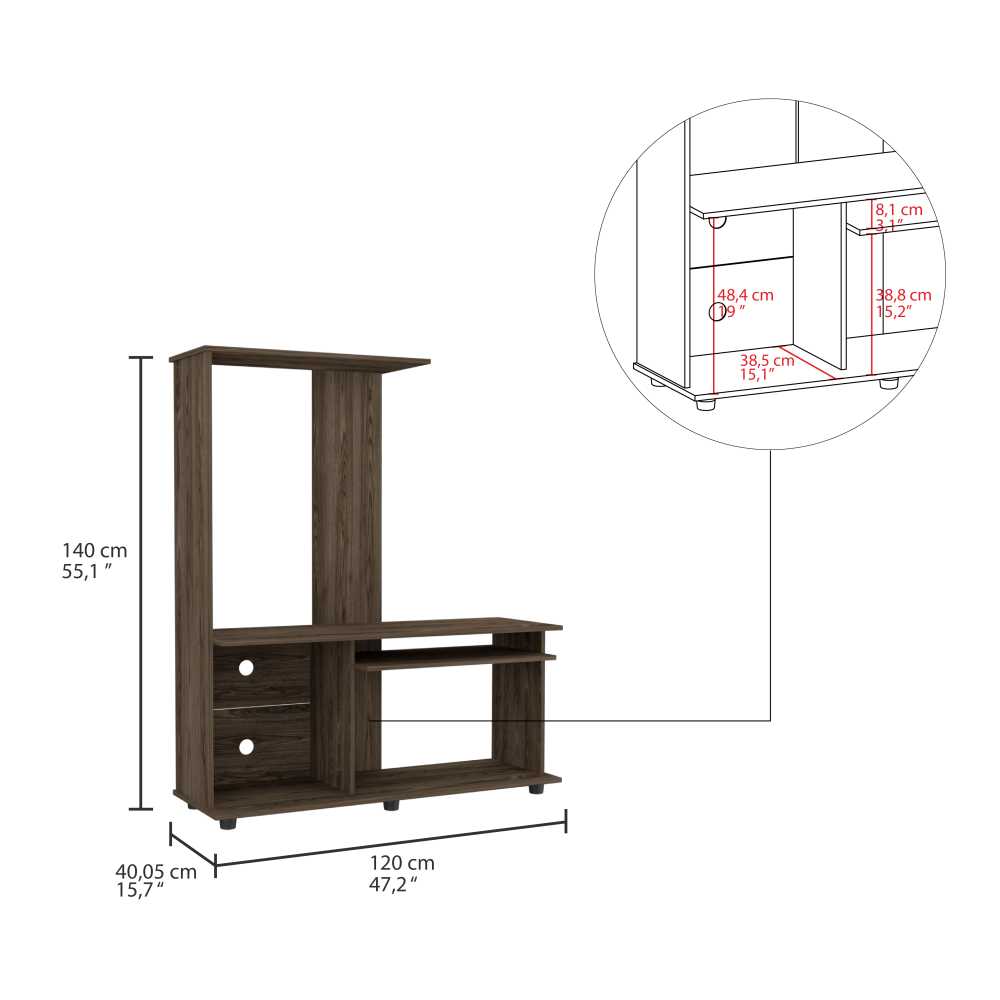 Centro de Entretenimiento Magallanes Coñac 120x140cm Para TV Hasta 50 Pulgadas sin Cajones con Ranuras para Cables y con Patas - Muebles para TV | Bylmo