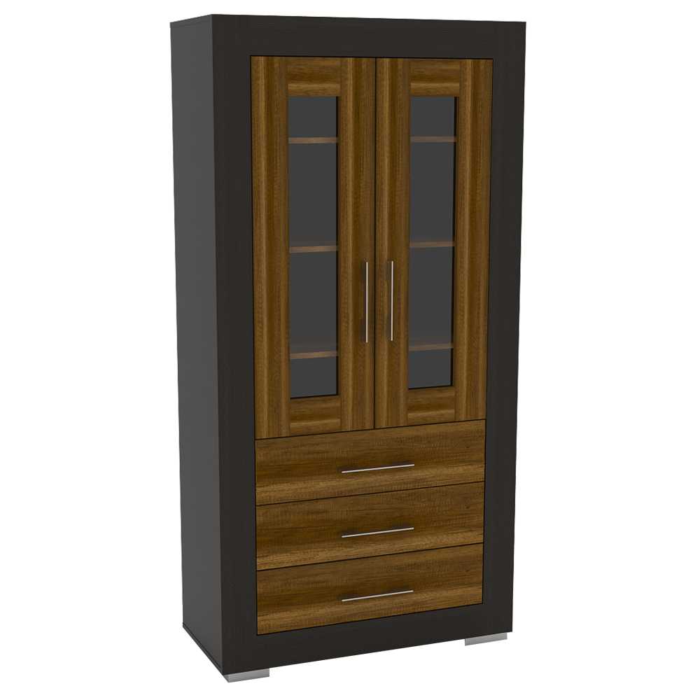 Vitrina Albatros Wengue 90x182cm con Cuatro Compartimientos y con Tres Cajones - Bifes | Bylmo