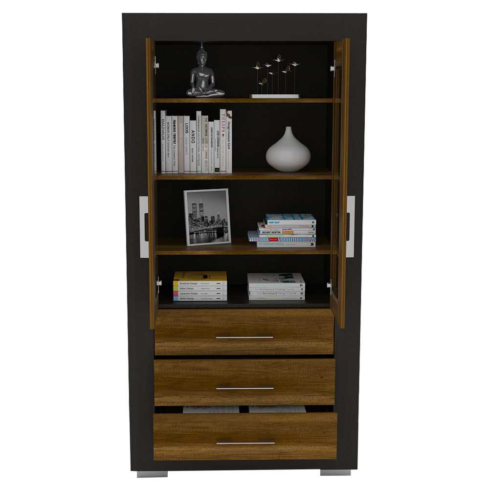 Vitrina Albatros Wengue 90x182cm con Cuatro Compartimientos y con Tres Cajones - Bifes | Bylmo