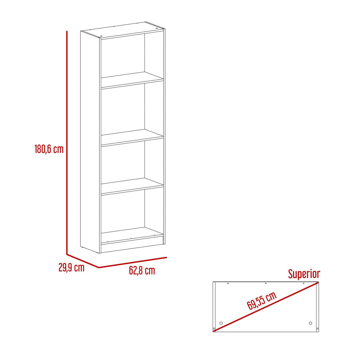 Estantería Home Blanco 63x181cm con Cuatro Compartimientos - Bibliotecas y Estanterías | Bylmo