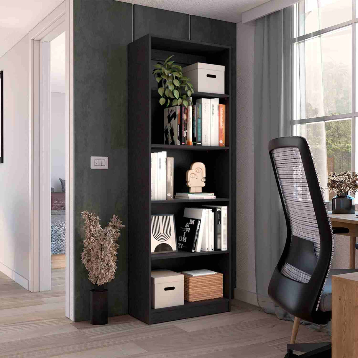 Estantería Home Wengue 63x181cm con Cinco Compartimientos - Bibliotecas y Estanterías | Bylmo
