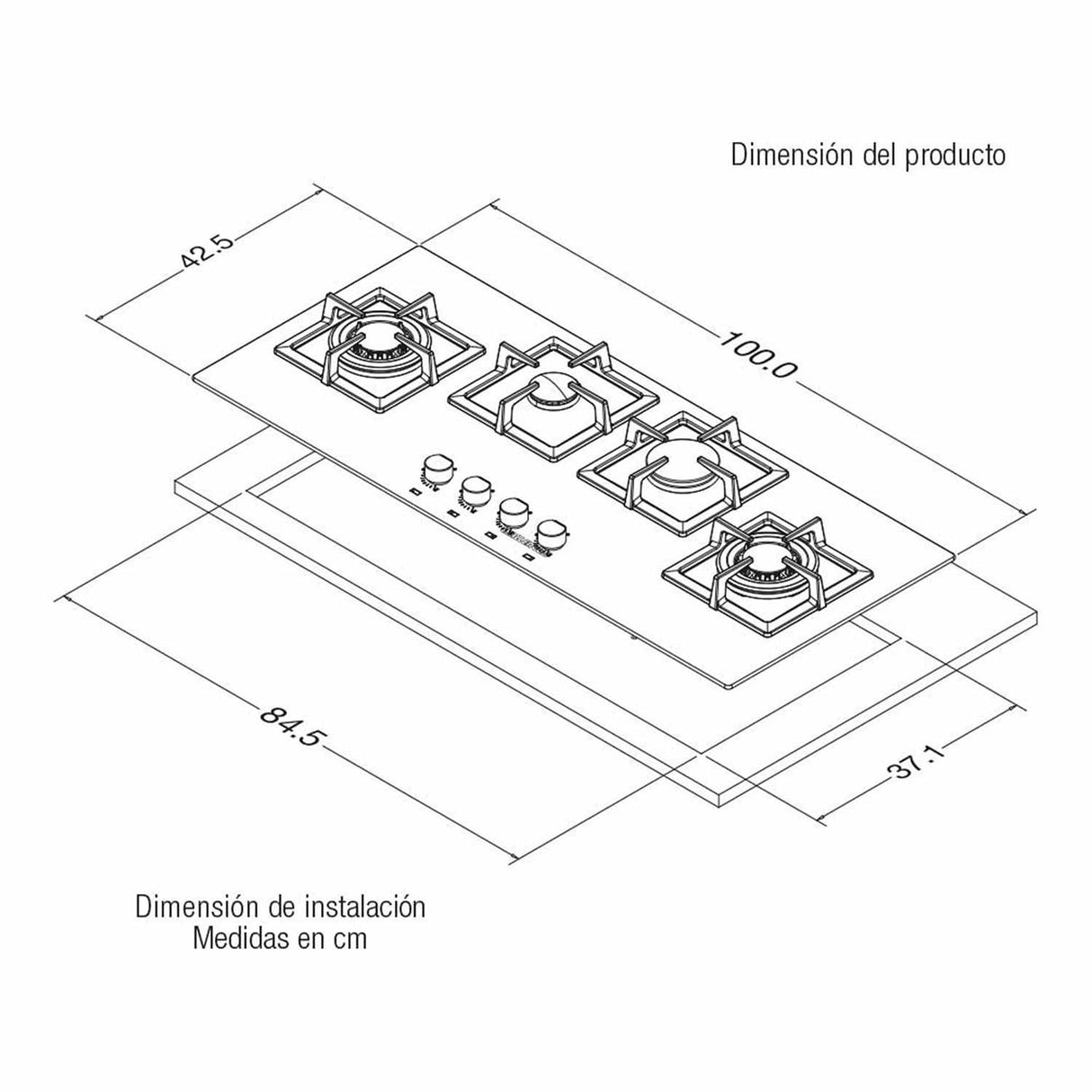 Estufa de Empotrar Challenger Negro 100x43cm de Cuatro Quemadores - Electrodomesticos | Bylmo