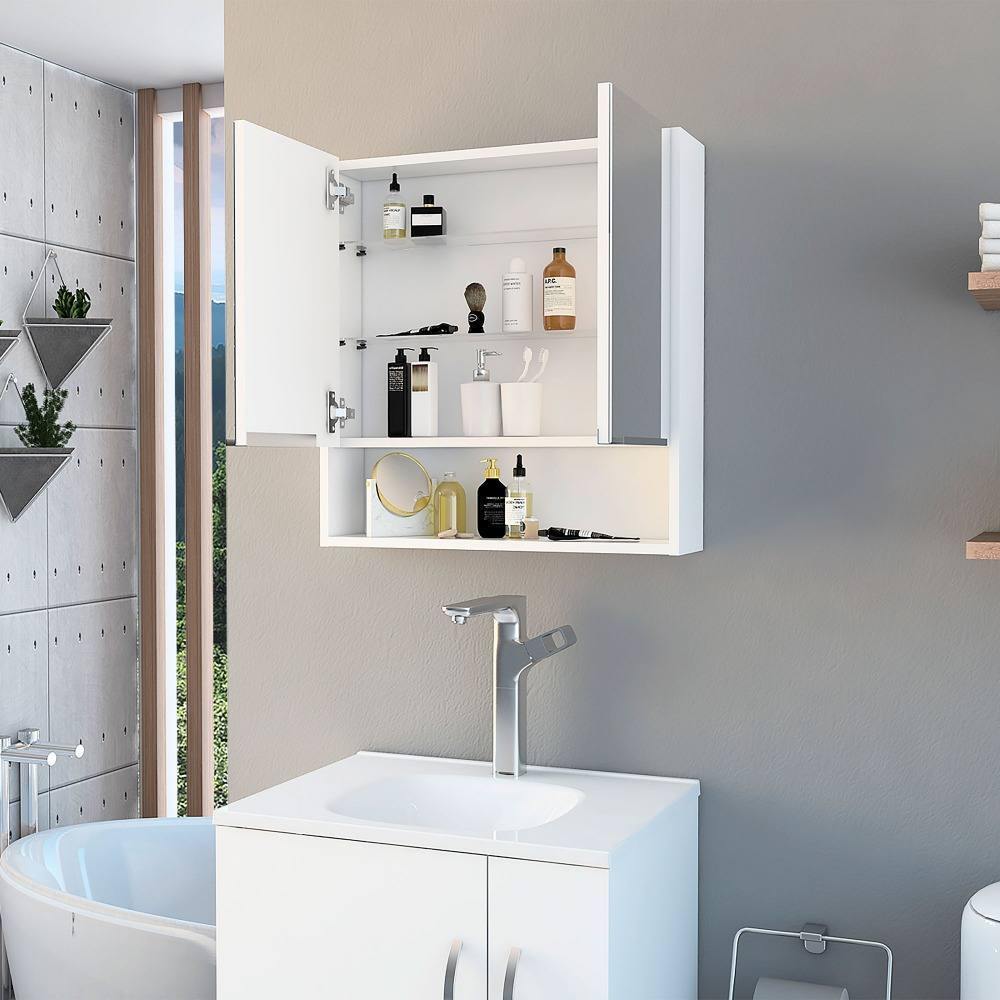 Gabinete Jaspe Blanco 60 cm con Dos Puertas y Espejo - Gabinetes | Bylmo