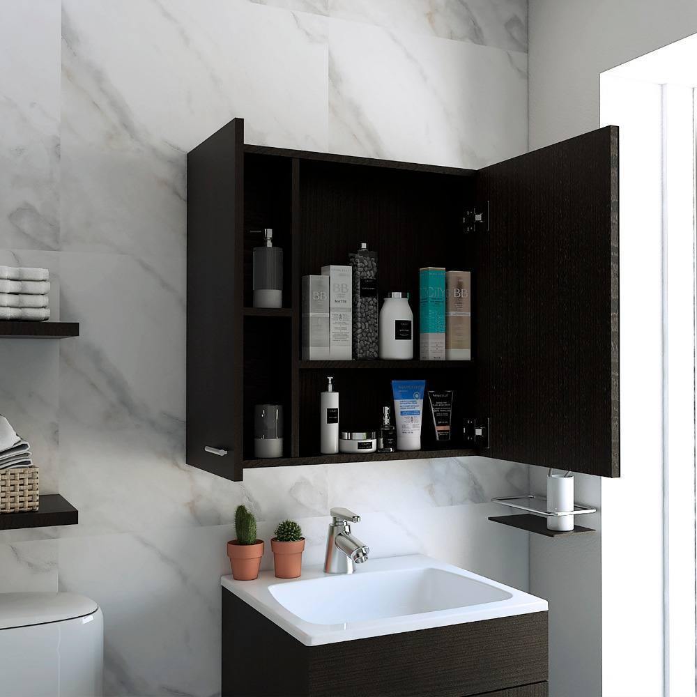 Gabinete de Baño Sines Wengue 60x60cm Cuadrado con Espejo y con Dos Entrepaños - Gabinetes | Bylmo