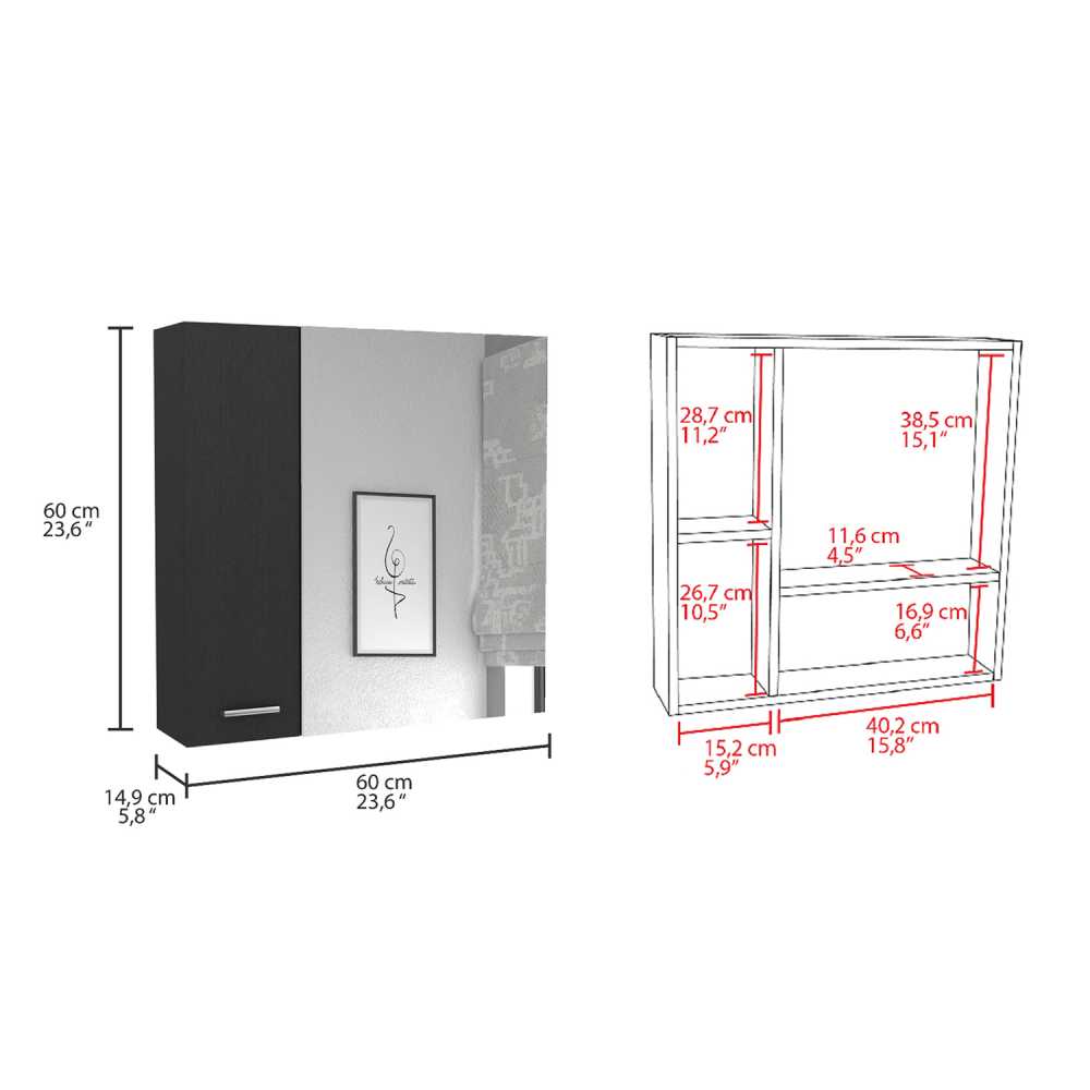 Gabinete de Baño Barcelona Wengue 60x60cm Cuadrado con Espejo y con Dos Entrepaños - Gabinetes | Bylmo
