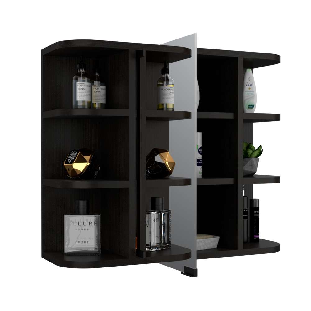 Gabinete de Baño Milan Wengue 60x50cm Cuadrado con Espejo y con Cuatro Entrepaños - Gabinetes | Bylmo
