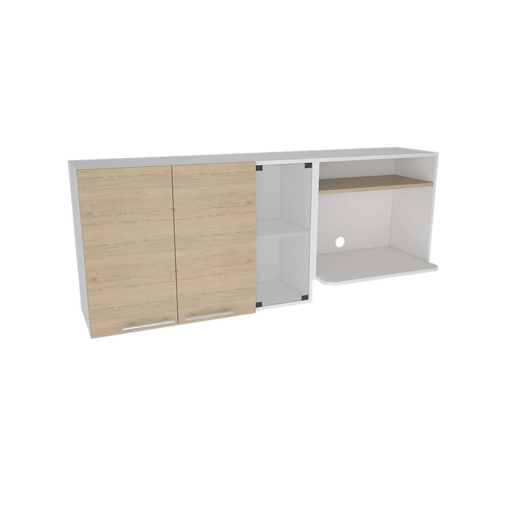 Mueble Superior de Cocina Gina Blanco y Rovere 150x60.2cm con Dos Puertas con Locero y con Espacio para Microondas - Cocinas | Bylmo