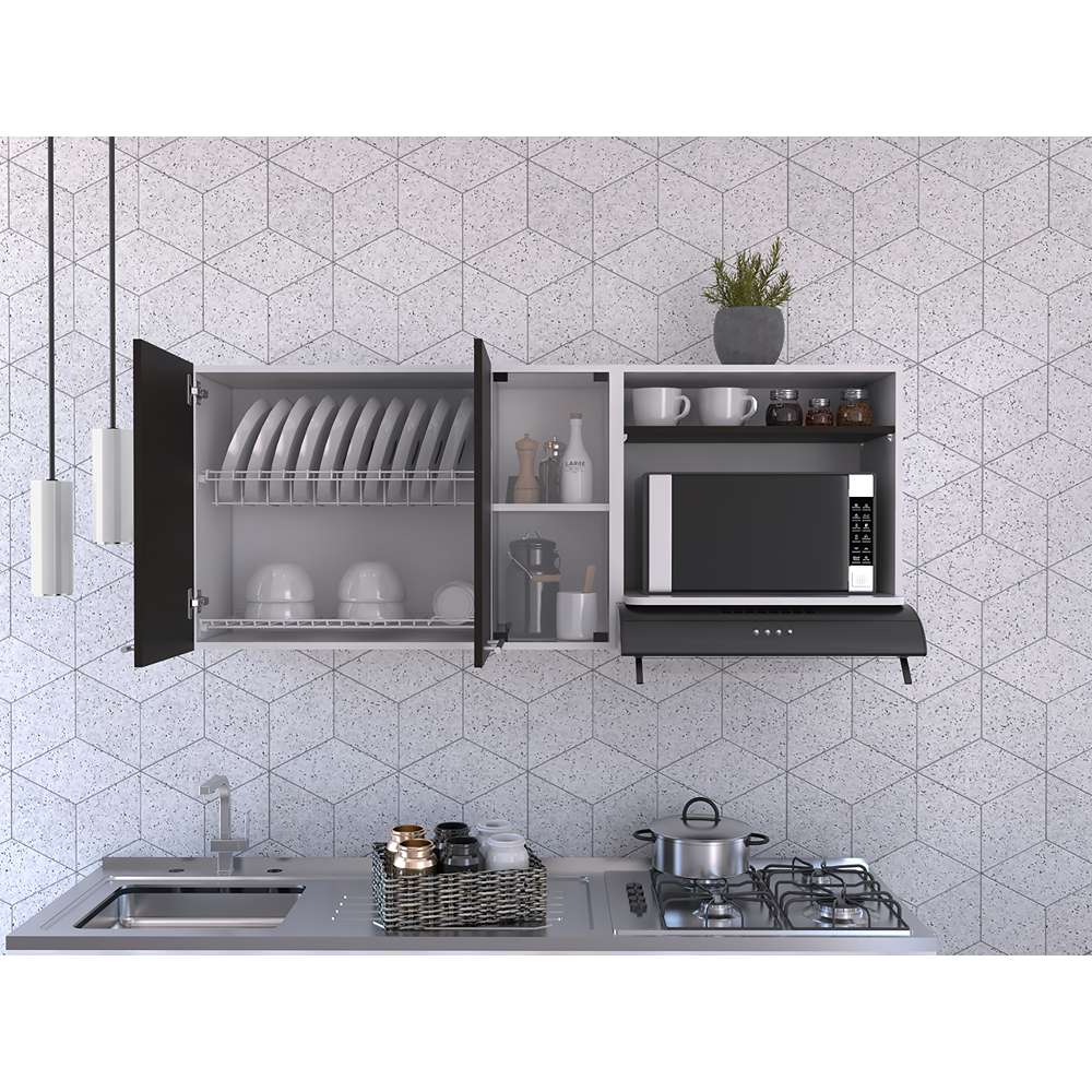 Mueble Superior de Cocina Blanco 150x60.2cm con Dos Entrepaños y con Tres Puertas - Cocinas | Bylmo