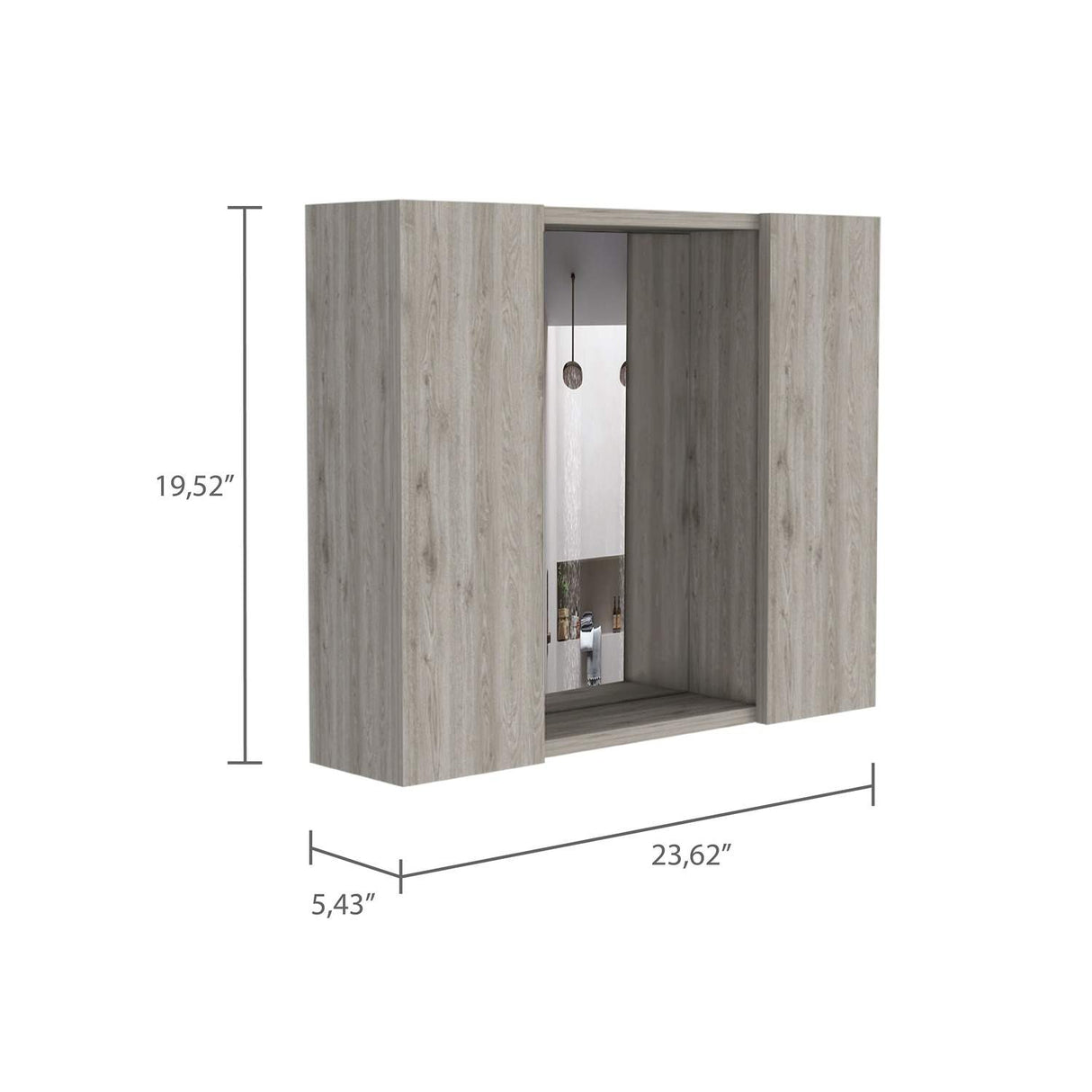 Gabinete de Baño Artemisa Ceniza 60x50cm Cuadrado con Espejo y con Cuatro Entrepaños - Gabinetes de Baño | Bylmo