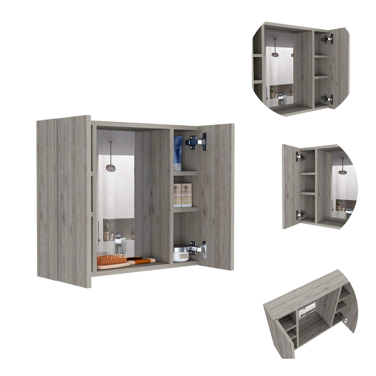 Gabinete de Baño Artemisa Ceniza 60x50cm Cuadrado con Espejo y con Cuatro Entrepaños - Gabinetes de Baño | Bylmo