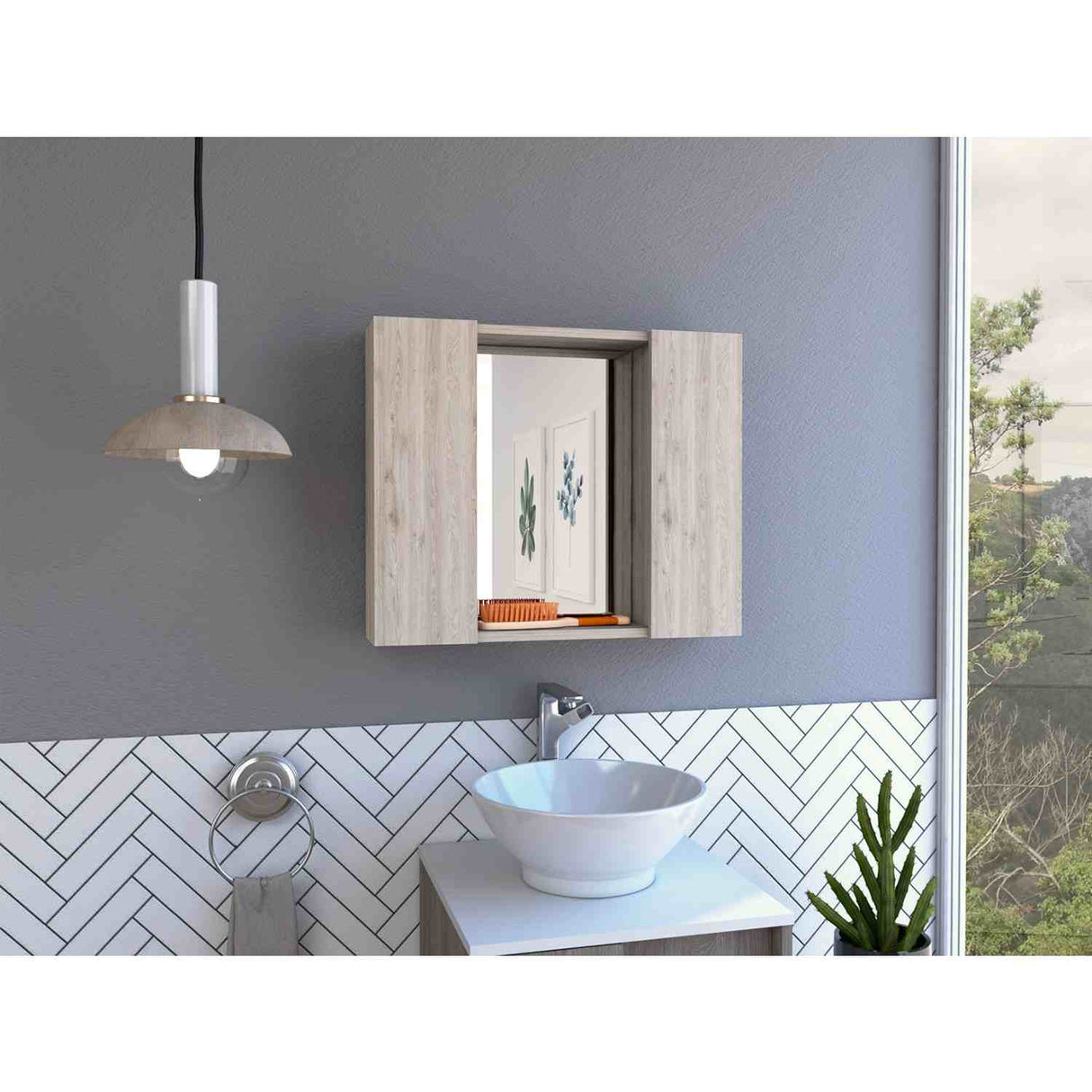 Gabinete de Baño Artemisa Ceniza 60x50cm Cuadrado con Espejo y con Cuatro Entrepaños - Gabinetes de Baño | Bylmo
