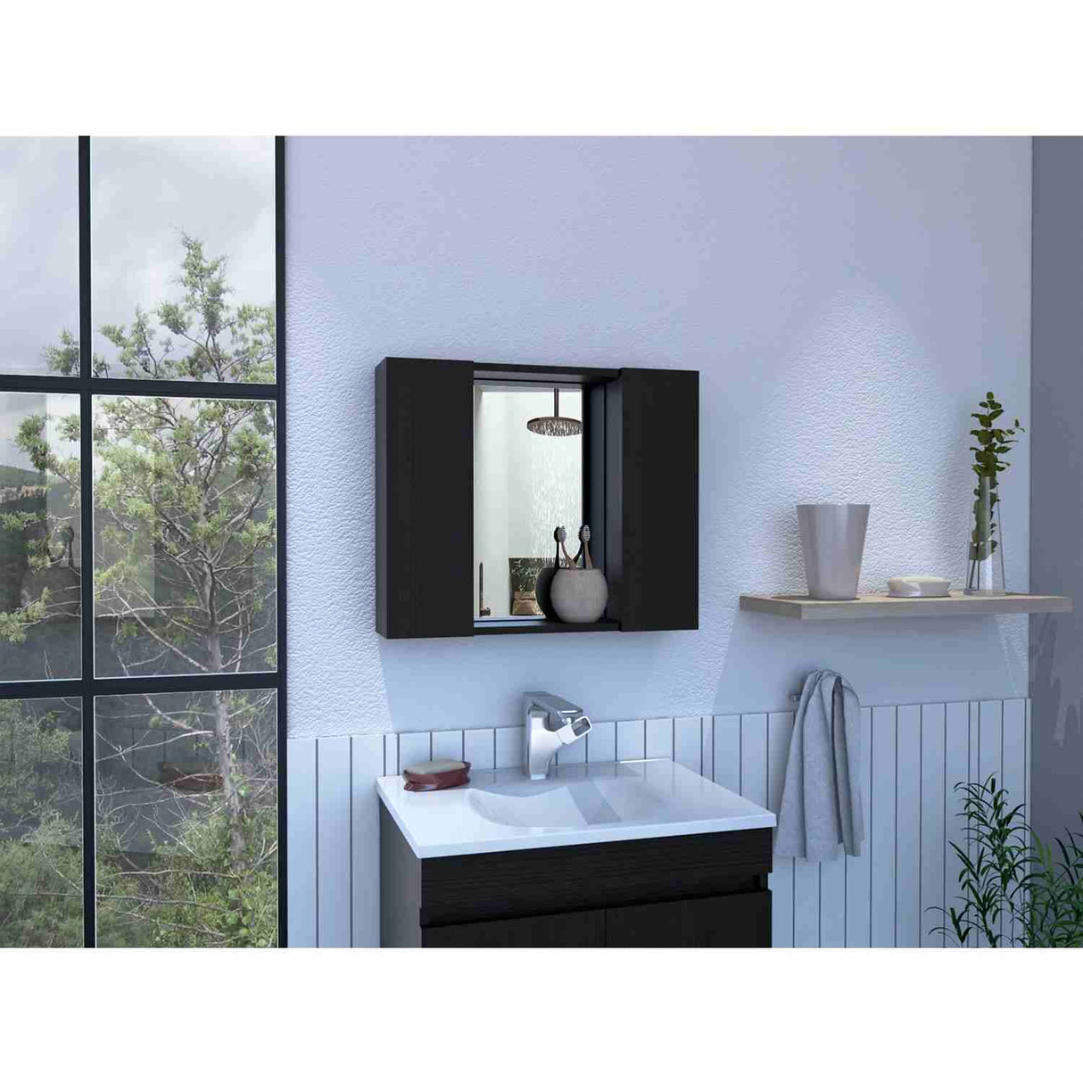 Gabinete de Baño Artemisa Wengue 60x50cm Cuadrado con Espejo y con Cuatro Entrepaños - Gabinetes de Baño | Bylmo