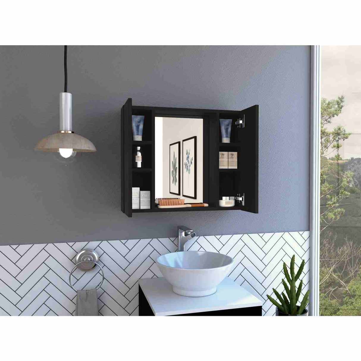 Gabinete de Baño Artemisa Wengue 60x50cm Cuadrado con Espejo y con Cuatro Entrepaños - Gabinetes de Baño | Bylmo