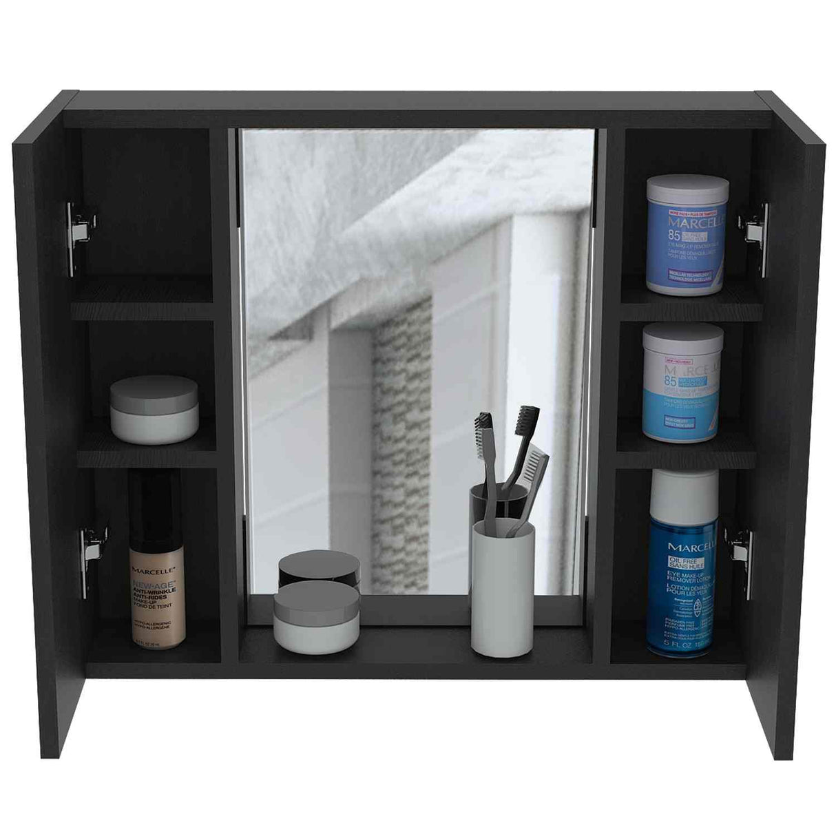 Gabinete de Baño Artemisa Wengue 60x50cm Cuadrado con Espejo y con Cuatro Entrepaños - Gabinetes de Baño | Bylmo