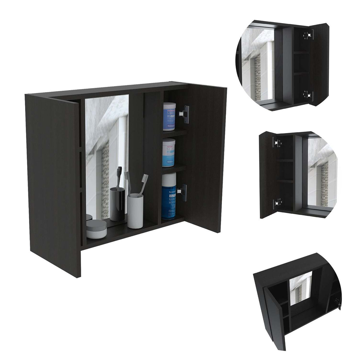 Gabinete de Baño Artemisa Wengue 60x50cm Cuadrado con Espejo y con Cuatro Entrepaños - Gabinetes de Baño | Bylmo