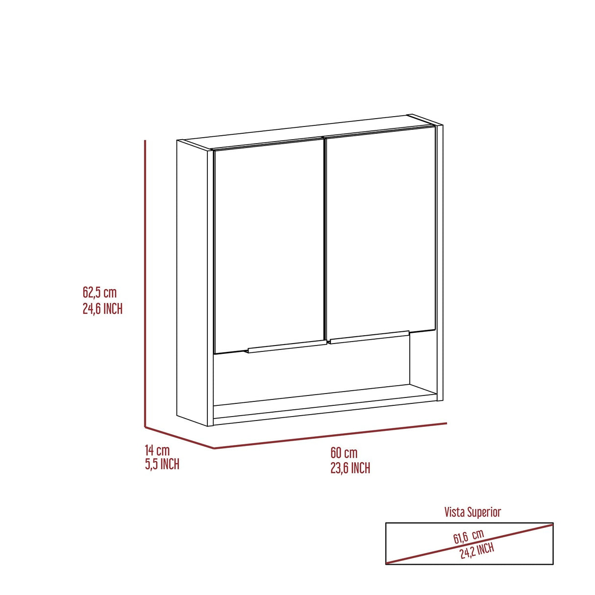 Gabinete de Baño Jaspe Ceniza 60x63cm Cuadrado con Espejo y con Tres Entrepaños - Gabinetes de Baño | Bylmo