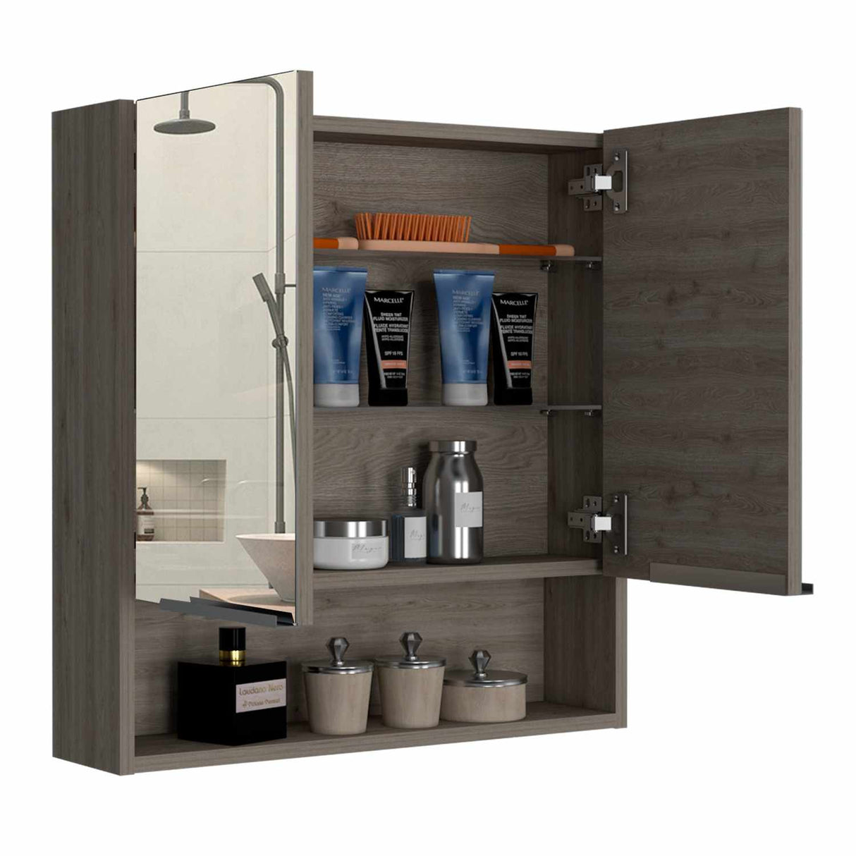 Gabinete de Baño Jaspe Ceniza 60x63cm Cuadrado con Espejo y con Tres Entrepaños - Gabinetes de Baño | Bylmo