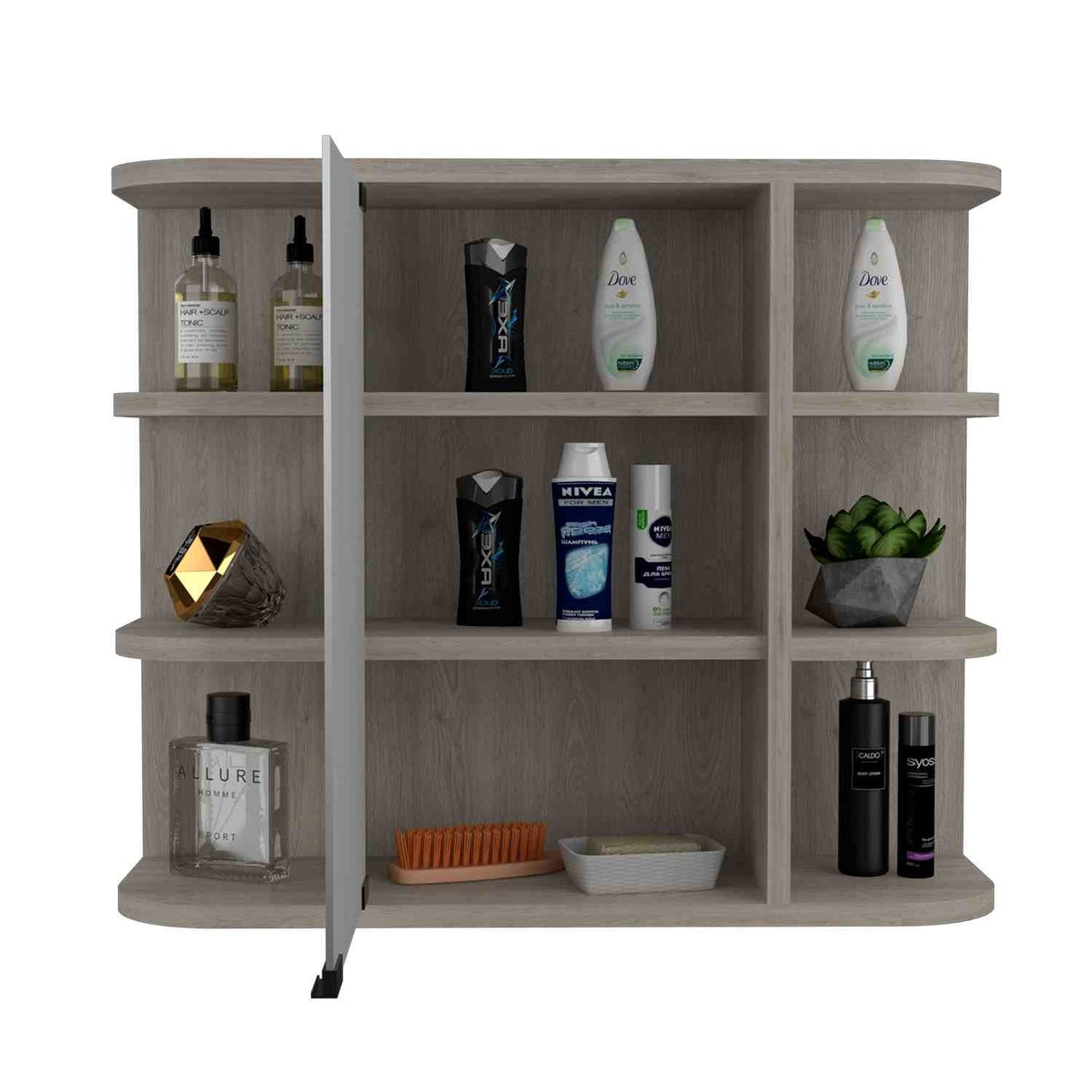 Gabinete de Baño Milan Ceniza 60x50cm Cuadrado con Espejo y con Cuatro Entrepaños - Gabinetes de Baño | Bylmo