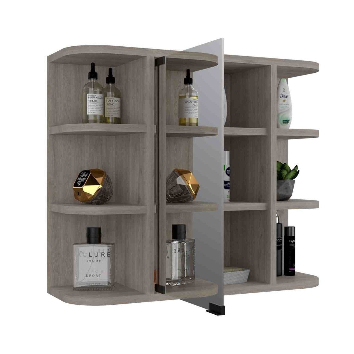 Gabinete de Baño Milan Ceniza 60x50cm Cuadrado con Espejo y con Cuatro Entrepaños - Gabinetes de Baño | Bylmo