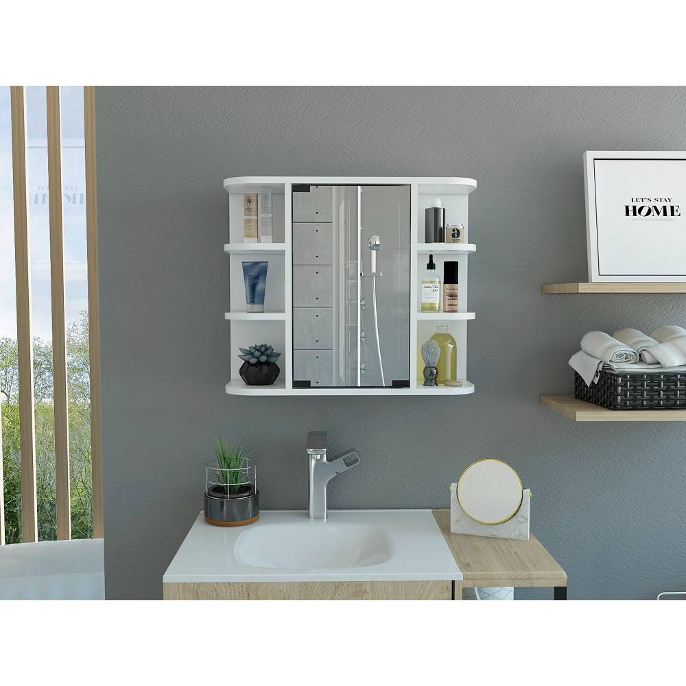 Gabinete de Baño Milan Blanco 60x50cm Cuadrado con Espejo y con Cuatro Entrepaños - Gabinetes | Bylmo