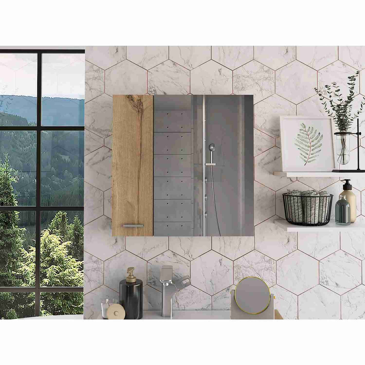 Gabinete de Baño Sines Duna 60x60cm Cuadrado con Espejo y con Dos Entrepaños - Gabinetes de Baño | Bylmo