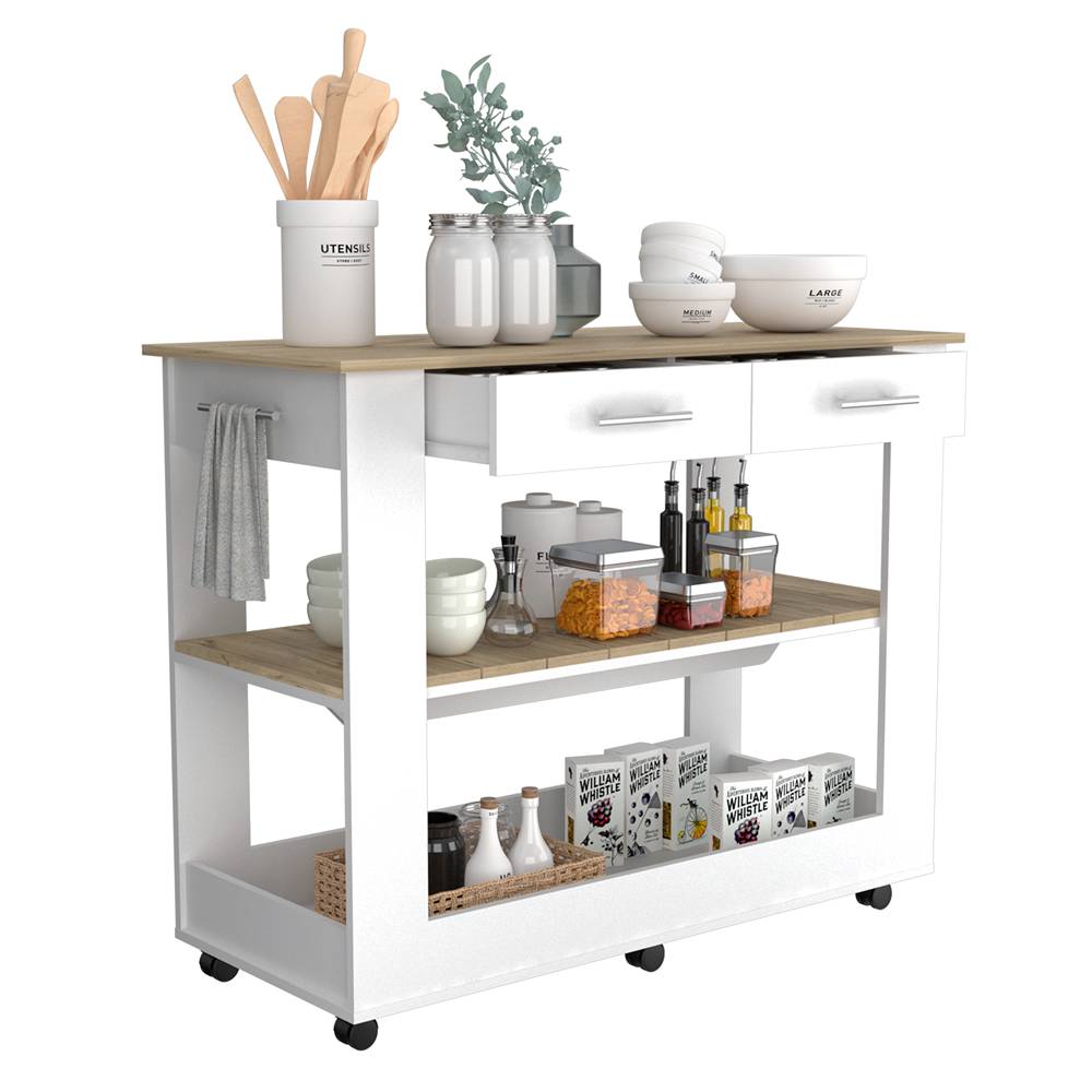 Isla de Cocina Cala Blanco y Duna 116.8x92.7cm con Dos Entrepaños y con Dos Comportamientos - Cocinas | Bylmo
