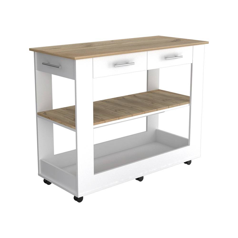 Isla de Cocina Cala Blanco y Duna 116.8x92.7cm con Dos Entrepaños y con Dos Comportamientos - Cocinas | Bylmo