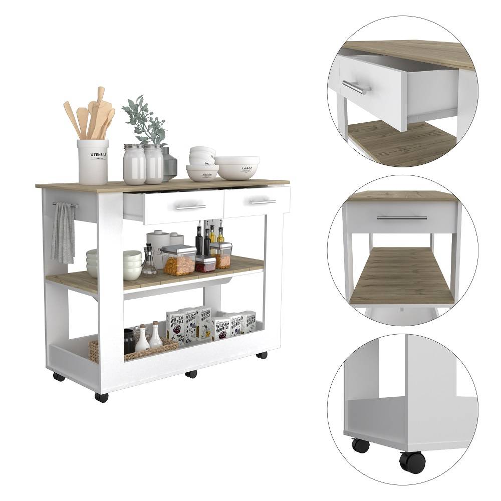 Isla de Cocina Cala Blanco y Duna 116.8x92.7cm con Dos Entrepaños y con Dos Comportamientos - Cocinas | Bylmo