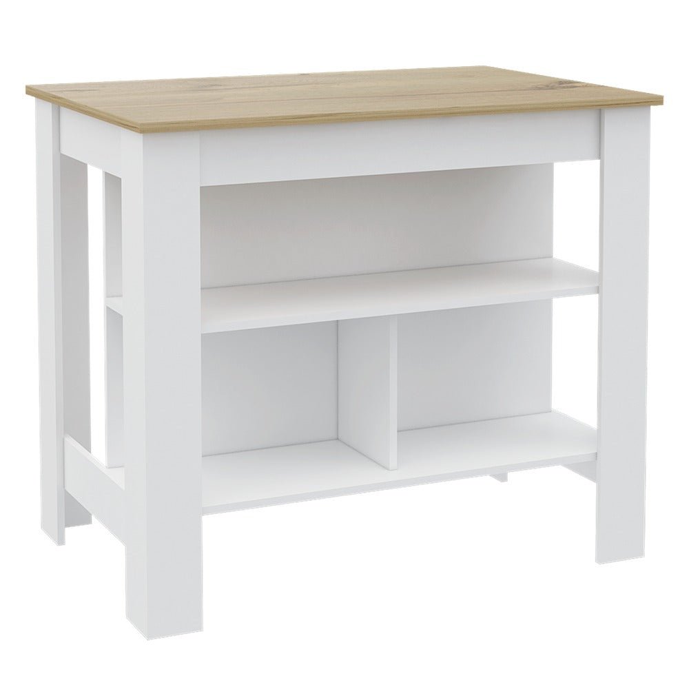 Isla de Cocina Cala Blanco Duna 103 cm con Entrepaños - Barras y Muebles Auxiliares | Bylmo