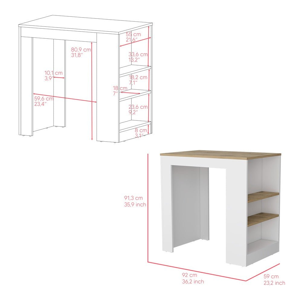 Isla de Cocina Macadamia 92x91cm con Dos Entrepaños y Tres Compartimientos - Barras y Muebles Auxiliares | Bylmo