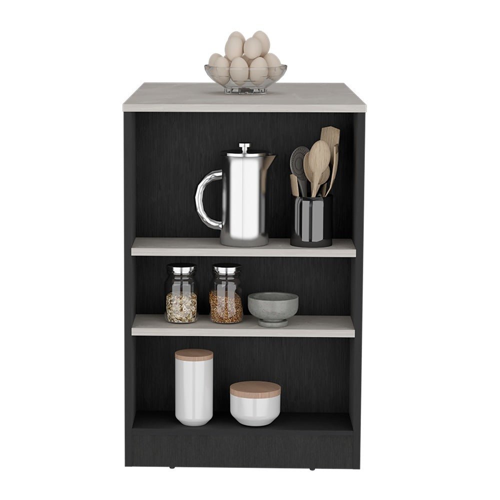 Isla de Cocina Wengue 92x91cm con Dos Entrepaños y Tres Compartimientos - Barras y Muebles Auxiliares | Bylmo
