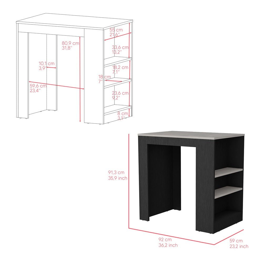 Isla de Cocina Wengue 92x91cm con Dos Entrepaños y Tres Compartimientos - Barras y Muebles Auxiliares | Bylmo