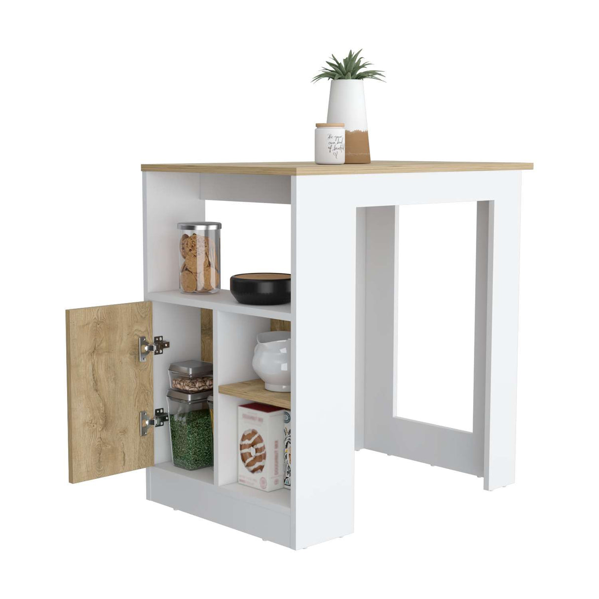 Isla de Cocina Stirling Blanco 92x91cm con Dos Entrepaños y Tres Compartimientos - Barras y Muebles Auxiliares | Bylmo