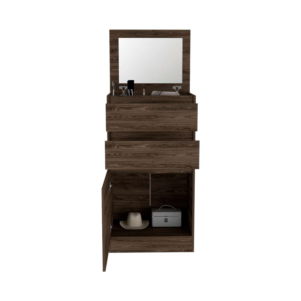 Cómoda Kamelot Coñac 59 cm con Espejo, Dos Cajones y Dos Puertas - Cajoneras | Bylmo