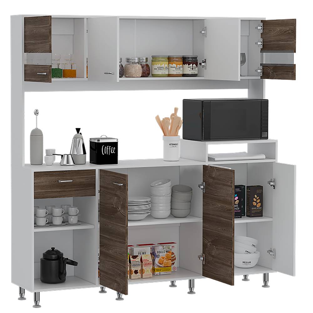 Alacena Sabina Siena y Blanco 170 cm con Siete Puertas y Un Cajón - Muebles Organizadores | Bylmo