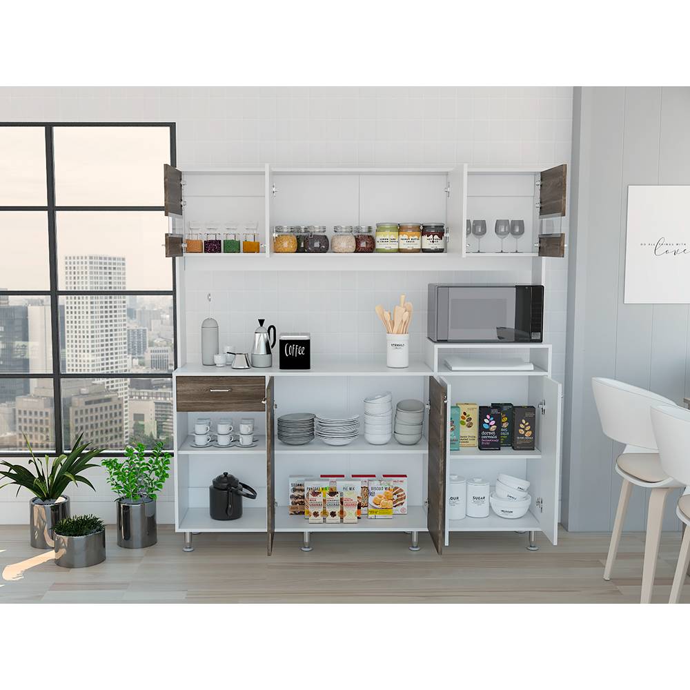 Alacena Sabina Siena y Blanco 170 cm con Siete Puertas y Un Cajón - Muebles Organizadores | Bylmo