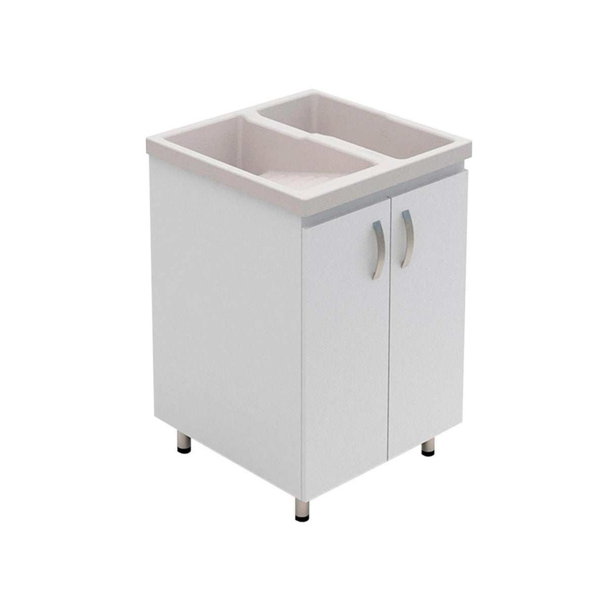 Lavadero Eco Arena y Blanco 60 cm con Almacenamiento y Puertas - Muebles de Aseo y Ropas | Bylmo