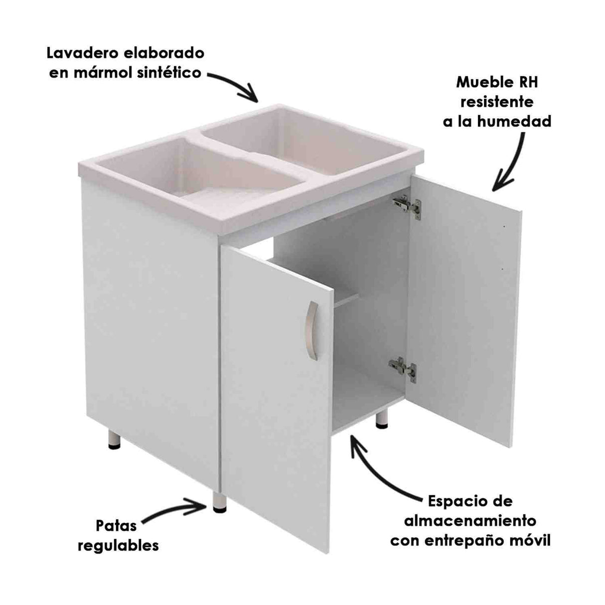 Lavadero Eco Arena y Blanco 80 cm con Almacenamiento y Puertas - Muebles de Aseo y Ropas | Bylmo